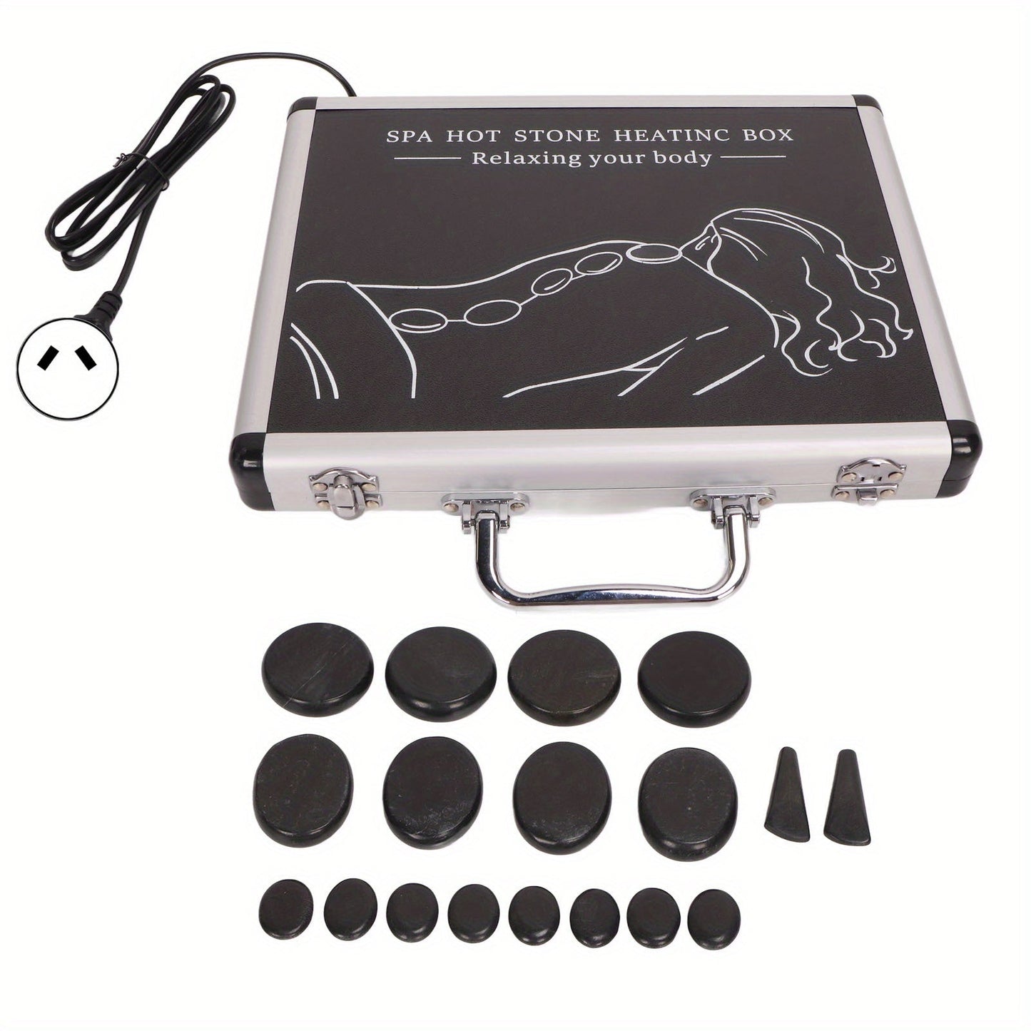 NNETM 18pcs Heated Basalt Massage Stones with Warmer Box(Black)