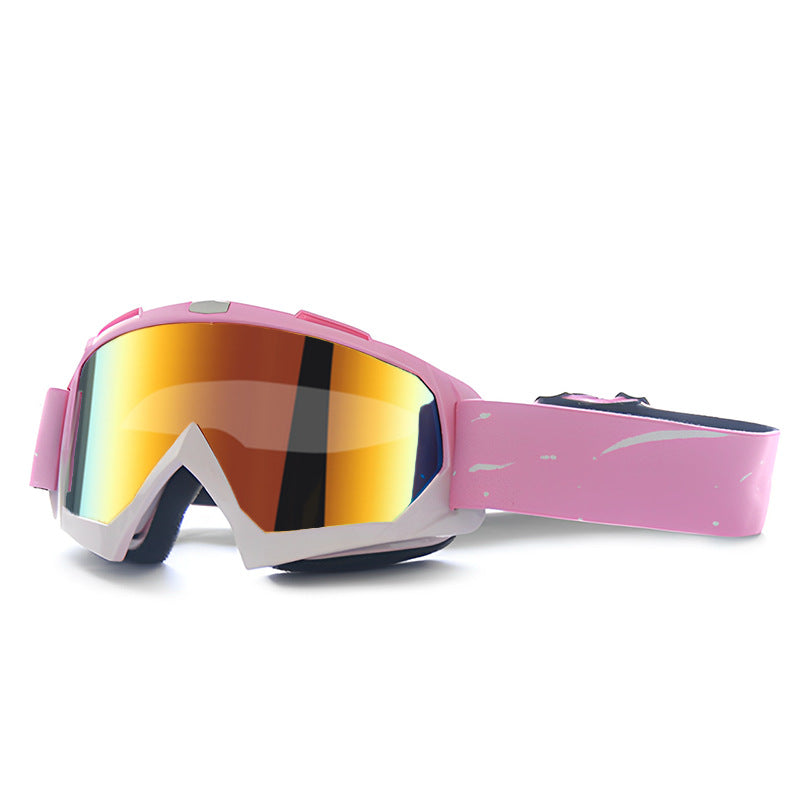 NNEDSZ Progressive Pink + Imitation Red Lenses Outdoor Protective Motorcycle Goggles - Windproof, Dustproof, Skiing, and Cycling Eyewear - Lightweight Anti-Fog Design for Men and Women