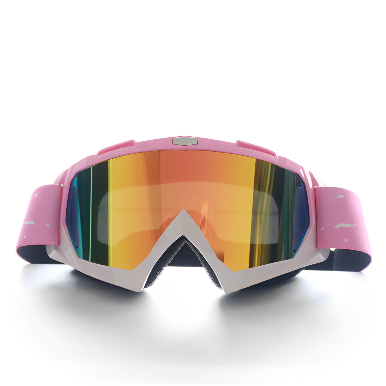 NNEDSZ Progressive Pink + Imitation Red Lenses Outdoor Protective Motorcycle Goggles - Windproof, Dustproof, Skiing, and Cycling Eyewear - Lightweight Anti-Fog Design for Men and Women