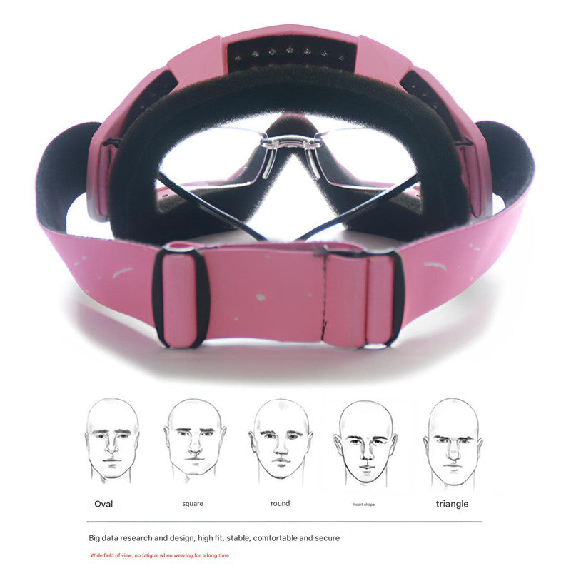 NNEDSZ Progressive Pink + Imitation Red Lenses Outdoor Protective Motorcycle Goggles - Windproof, Dustproof, Skiing, and Cycling Eyewear - Lightweight Anti-Fog Design for Men and Women