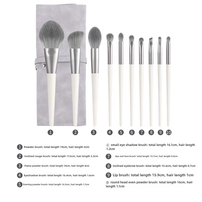 NNEDSZ Off White 12-Piece Professional Makeup Brush Set with Cosmetic Bag - Premium Synthetic Fiber, Wooden Handle, Aluminum Tube